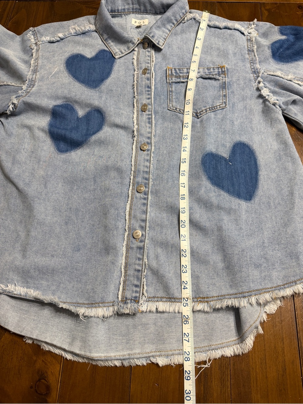 POL Light Blue Denim Shirt with Dark Blue Heart Motifs - Picture 3 of 7